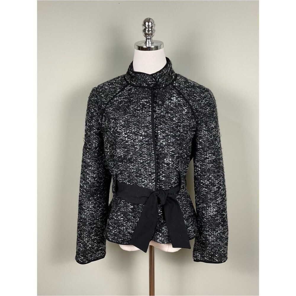 Sandro Boucle Belted Jacket - Wool blend Tweed Blazer Sz Lg Office Career French